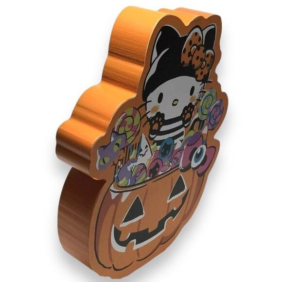 HELLO KITTY Halloween Wood Desk / Wall Sign ART Pumpkin NWT 8" - Picture 2 of 7
